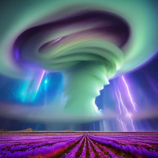 Image similar to amazing photo of a purple tornado in the sky by marc adamus, beautiful dramatic lighting