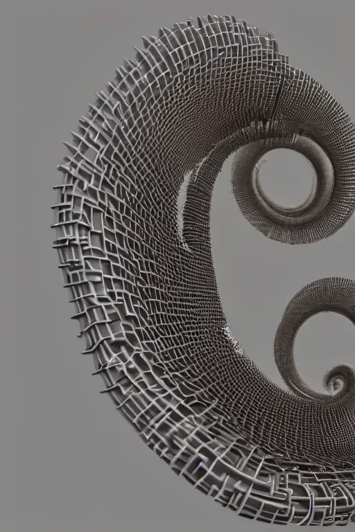 Image similar to a recursive spiral fractal made of scrap metal 3 d, trending on artstation, octane render, 8 k