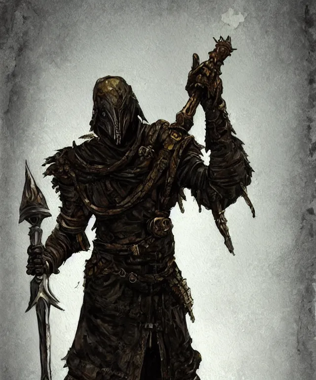 Image similar to a oil / watercolor painting full body character portrait of a artificial slave in the style of dark souls in the style of darkest dungeon trending on artstation deviantart pinterest detailed realistic hd 8 k high resolution