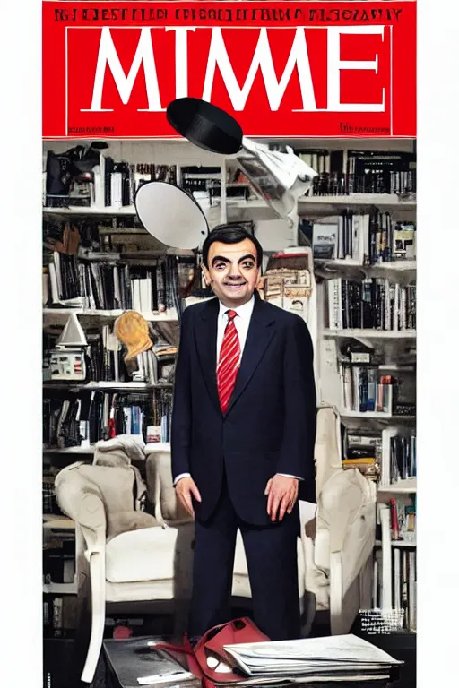 Image similar to mr. bean as us president, journalism photography, time magazine cover, cinematic lighting,