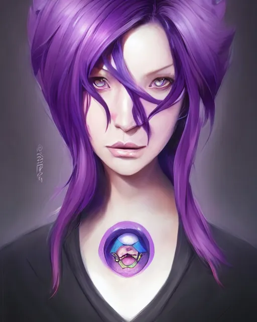 Image similar to beautiful female purple hair tattoo symmetrical face eyes full length fantasy art Video game icon, 2d game art cover , official fanart behance hd artstation by Jesper Ejsing, by RHADS, Makoto Shinkai and Lois van baarle, ilya kuvshinov, rossdraws