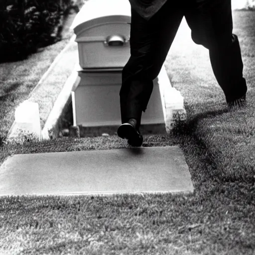 Image similar to president richard nixon crawling out of a grave. photograph. high quality. low angle