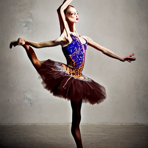 Image similar to professional photography of a giraffe ballet dancer in a tutu on the savannah