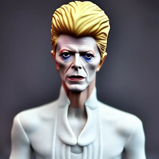 Image similar to a porcelain figurine of david bowie, product shot