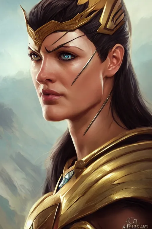 Image similar to amazon valkyrie athena, d & d, fantasy, portrait, highly detailed, headshot, digital painting, trending on artstation, concept art, sharp focus, illustration, art by artgerm and greg rutkowski and magali villeneuve