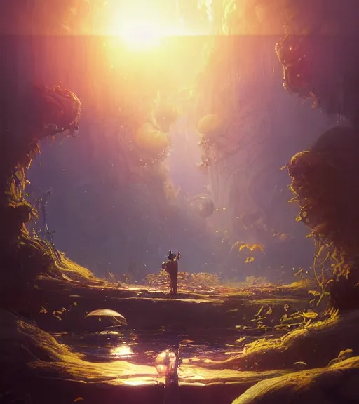 Image similar to highly detailed liquid eggplant, stephen bliss, unreal engine, fantasy art by greg rutkowski, loish, rhads, ferdinand knab, makoto shinkai and lois van baarle, ilya kuvshinov, rossdraws, tom bagshaw, reflective global illumination, god rays, detailed and intricate environment