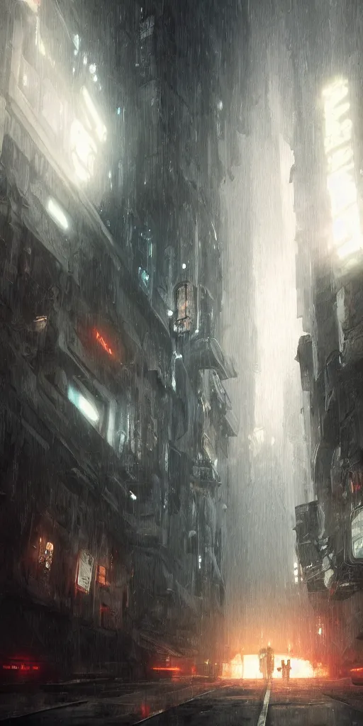 Prompt: mysterious stronghold entrance, blade runner, artstation contest winner. cinematic paint