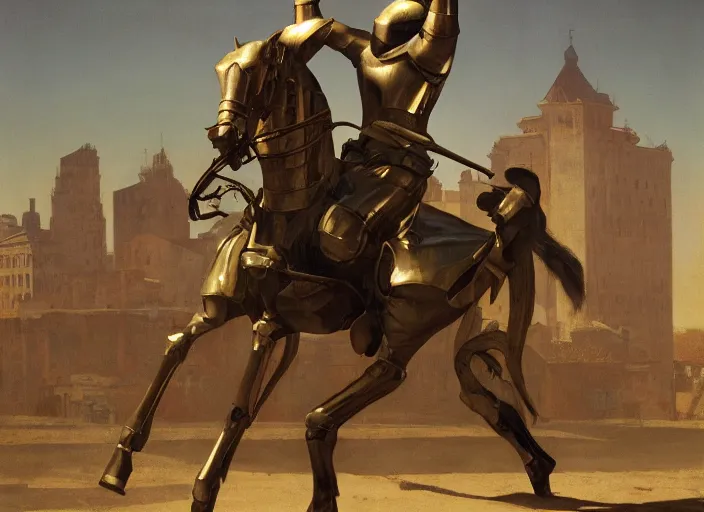 Prompt: knight in armor dance popping, rome, gta 4, highly detailed, soft lighting, elegant, works by edward hopper and james gillard, zdislaw beksinski, stephen outram, andreas m wiese, highly detailed