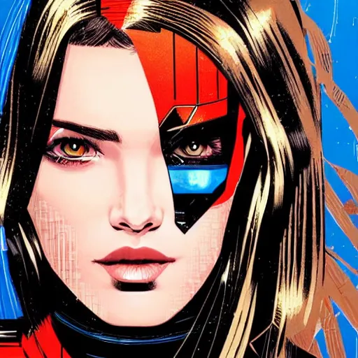 Image similar to portrait of a female android, by MARVEL comics and Sandra Chevrier