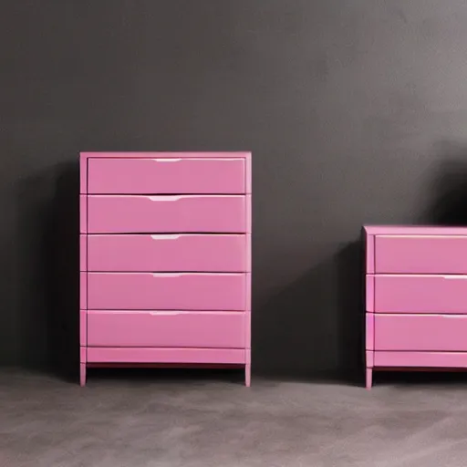 Prompt: surrealistic pink chest of drawers