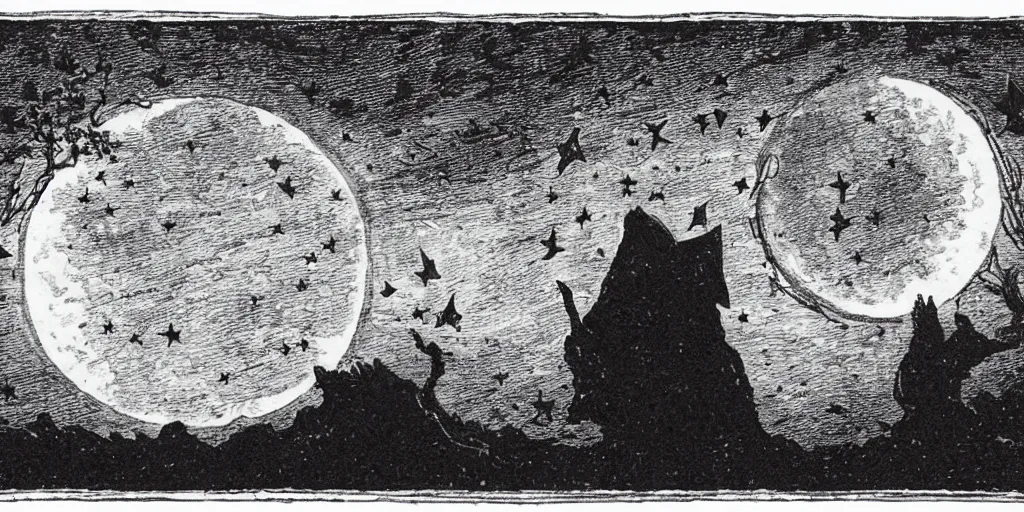Prompt: now cometh the age of the stars. a thousand year voyage under the wisdom of the moon here beginneth the chill night that encompasses all, reaching the great beyond. into fear, doubt, and loneliness... as the path stretcheth into darkness.