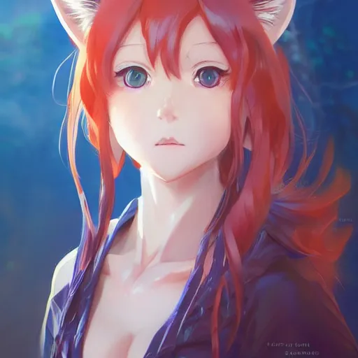 Image similar to anime portrait of a fox gitl as an anime girl by Stanley Artgerm Lau, WLOP, Rossdraws, James Jean, Andrei Riabovitchev, Marc Simonetti, and Sakimichan, trending on artstation