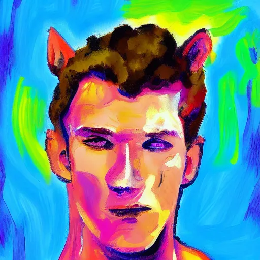 Prompt: impressionist gouache digital painting, centaur with the head of tom holland, bright colors, vivid hd, tom holland