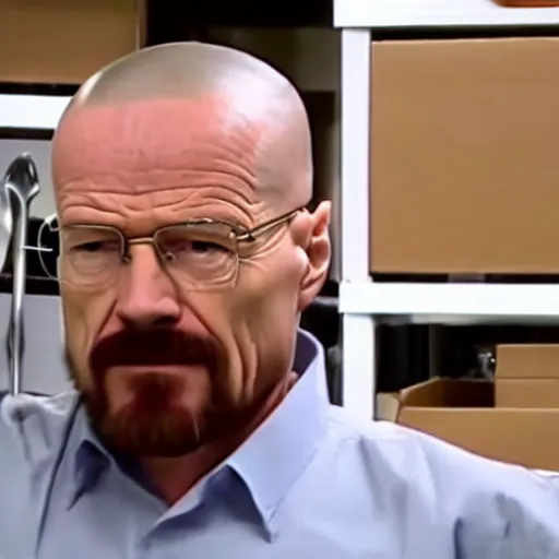 Prompt: Walter white selling kitchen utensils on the home shipping channel, tv footage.