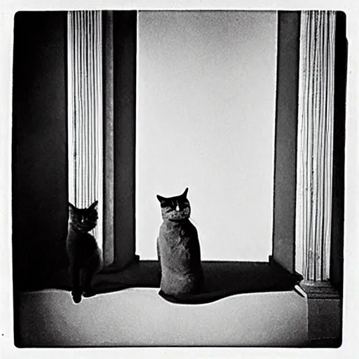 Image similar to filmic noisy bipedal paris web balinese cat zinc pilaster pediment, by kati horna and juan gimenez and edward hopper, art on instagram, charcoal drawing, polaroid photo