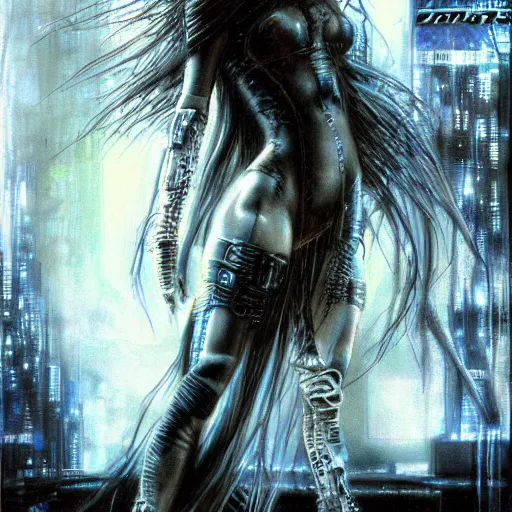 Prompt: cyberpunk girl by luis royo,