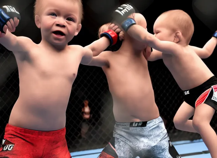 Image similar to babies fighting in the ufc, 4 k, photorealistic