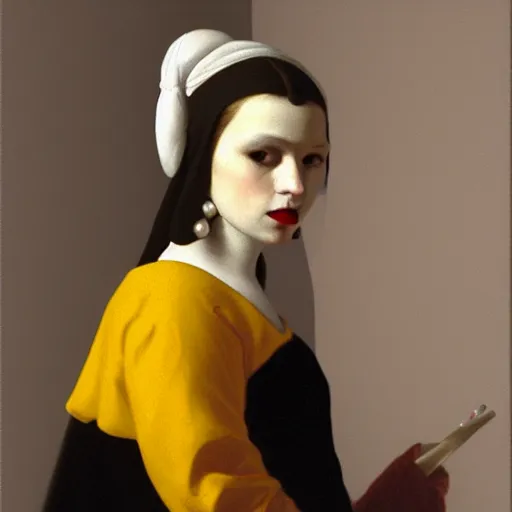 Prompt: goth girl with a pearl nosering by vermeer