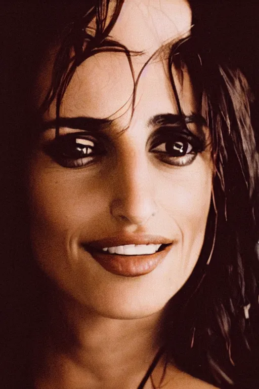 Image similar to photo portrait of penelope cruz, in style of phil borges, mid shot, 3 5 mm, kodak gold 2 0 0