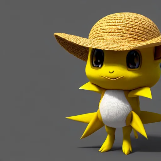 Prompt: nymph render of a very cute Pichu wearing straw hat pokemon, adorable eyes, cute smile, full round face, bright sunny time, serene forest setting, medium shot, mid-shot, highly detailed, trending on Artstation, Unreal Engine 4k