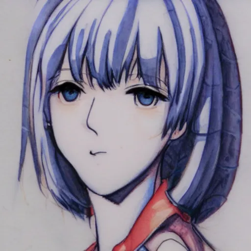 Image similar to pencil and watercolor sketch of rei ayanami