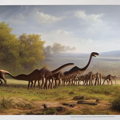 Prompt: group of hunters chasing a diplodocus in the plain, hyper-realist