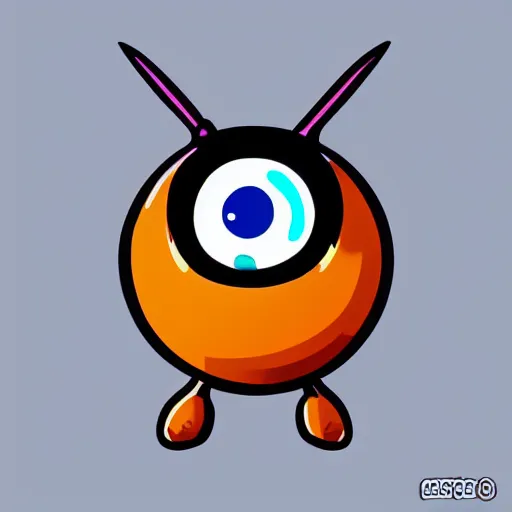 Prompt: little spheroid video game character, cute eyes, 2 d, digital art, sprite