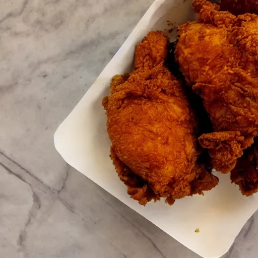 Prompt: half eaten perfect fried chicken