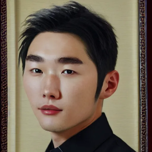 Prompt: front on portrait of an attractive korean man