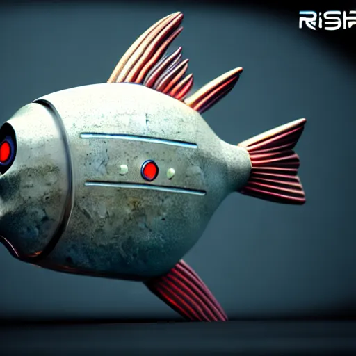 Prompt: robot bowl fish with a fish inside of it, photorealistic 3 d render, unreal engine