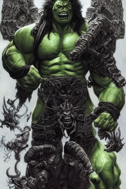 Prompt: full body concept art of Hulk wearing baphomet armor made with porcelain by Jeff Easley and Peter Elson + beautiful eyes, beautiful face + symmetry face + galaxy + gothic, surreal, dread + highly detailed, intricate complexity, epic composition, magical atmosphere + masterpiece, award winning + trending on artstation