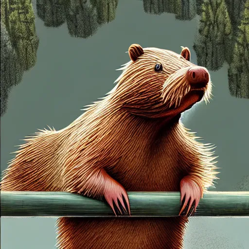 Prompt: photography hyperrealism concept art of anthropomorphic beavers as construction builders that building city from sticks