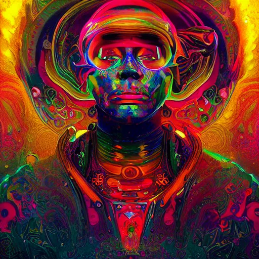 Image similar to An extremely psychedelic experience, colorful, surreal, dramatic lighting, cosmonaut, LSD, face, detailed, intricate, elegant, highly detailed, digital painting, artstation, concept art, smooth, sharp focus, illustration, art by Sam Spratt, Dan Mumford, Artem Demura and Alphonse Mucha