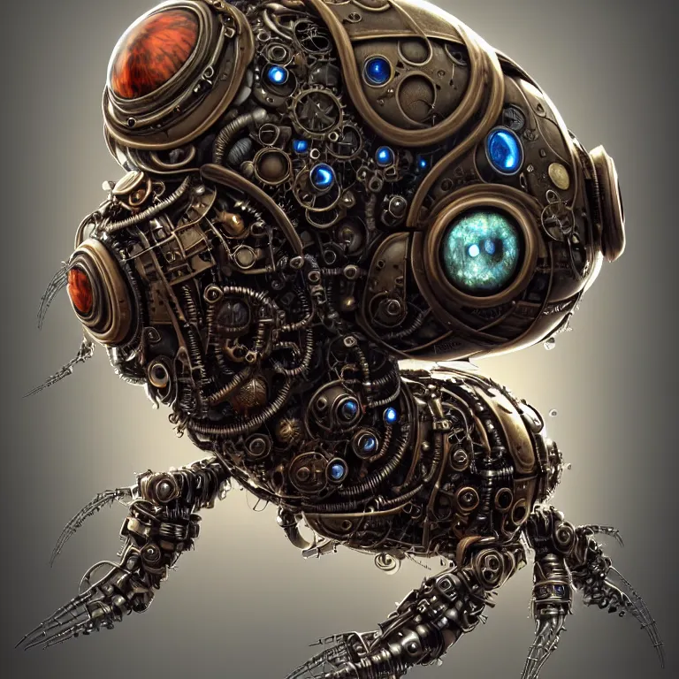 Image similar to steampunk cybernetic biomechanical ladybug, very coherent symmetrical artwork, 3 d model, unreal engine realistic render, 8 k, micro detail, intricate, elegant, highly detailed, centered, digital painting, artstation, smooth, sharp focus, illustration, artgerm, tomasz alen kopera, wlop