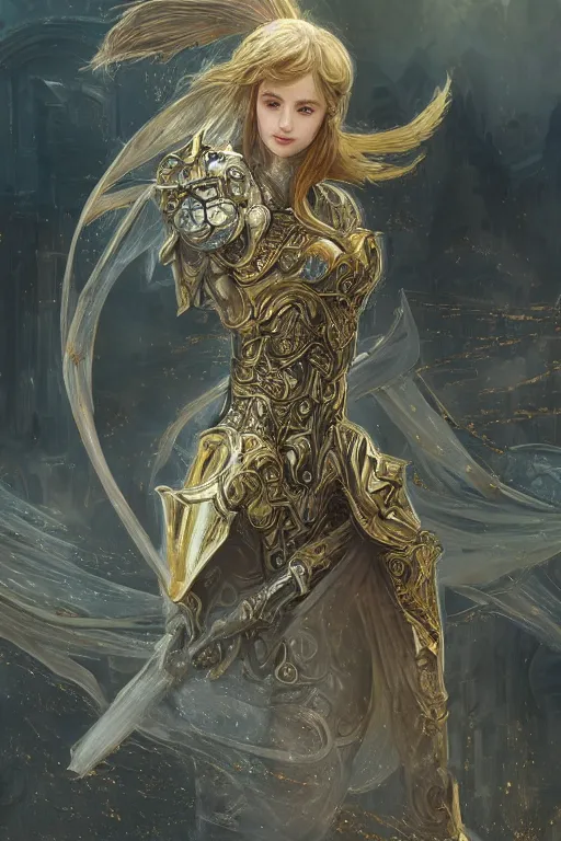 Image similar to portrait knights of Zodiac girl, metallic Silver and ice color reflected armor, in ruined Agora of Athens, ssci-fi, fantasy, intricate, very very beautiful, elegant, golden light, highly detailed, digital painting, artstation, concept art, smooth, sharp focus, illustration, art by WLOP and tian zi and alphonse mucha