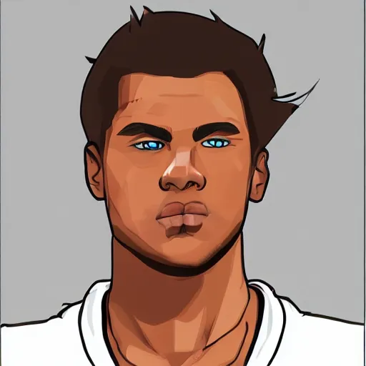 Prompt: a handsome urban youth, drawn in the style of gta v artwork