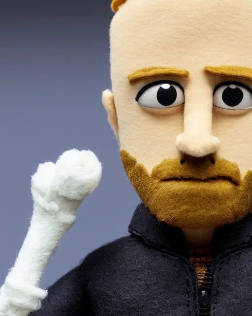 Image similar to jesse pinkman as a muppet. highly detailed felt. hyper real photo. 4 k.