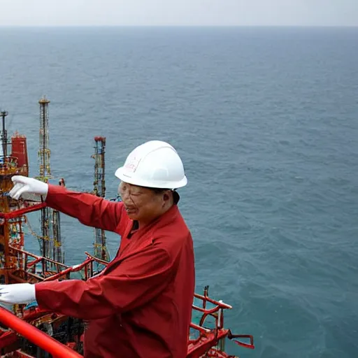 Image similar to xi jinping working on oil platform, wearing hardhat