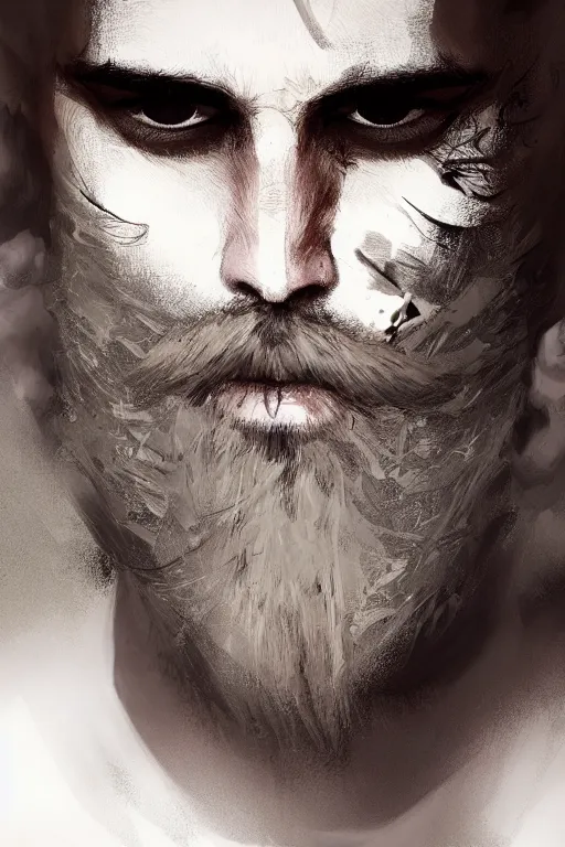 Image similar to blonde wild hair beard man, black eye - patch, close - up portrait, plain white tshirt, powerfull, intricate, elegant, volumetric lighting, scenery, digital painting, highly detailed, artstation, sharp focus, illustration, concept art, ruan jia, steve mccurry