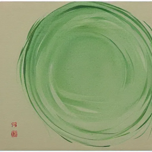 Prompt: a green circle on black canvas, very wider brush stroke, japanese art