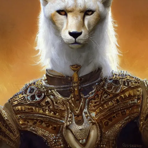 Image similar to a beautfiul award winning commission portrait of an anthro albino cheetah wearing diamond victorian armour,digital art,art by greg rutkowski,character design by charles bowater,photorealistic,ross tran,hyperdetailed,detailed face,fascinating,2021,western comic style