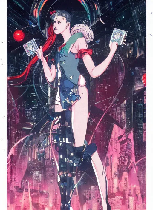 Image similar to illustration of sailor moon in the world of blade runner 1 9 8 2, poster in 8 0 s style, joao ruas style