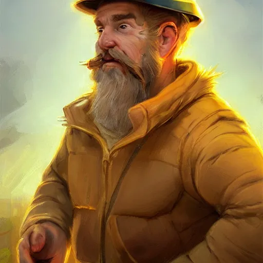 Prompt: clear portrait of miner male, adorable appearance!!!, golden hour, happy apearance, cottagecore!!, background hyper detailed, character concept, full body, dynamic pose, intricate, elegant, highly detailed, digital painting, artstation, concept art, smooth, sharp focus, illustration, art by artgerm and greg rutkowski and alphonse mucha