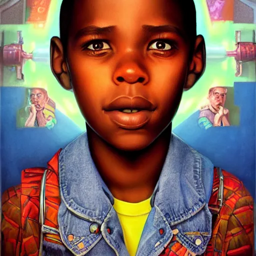 Image similar to Stockholm city portrait, black boy, Pixar style, by Tristan Eaton Stanley Artgerm and Tom Bagshaw.