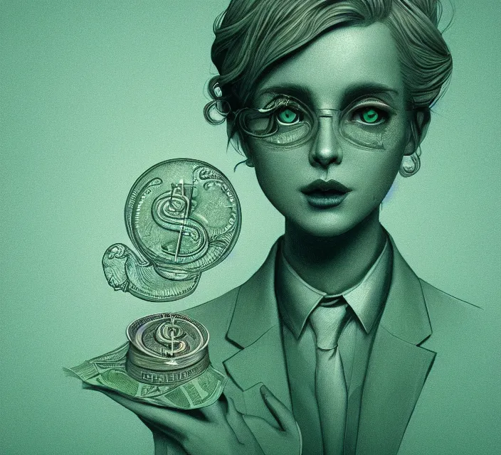 Image similar to cute anthropomorphic dollar by charlie bowater and anna dittmann and artgerm and clemens ascher, portrait, intricate, elegant, green mist, product shot, macro, symmetrical face, highly detailed, dramatic lighting, sharp focus, octane render, trending on artstation, artstationhd, artstationhq, unreal engine, 4 k, 8 k