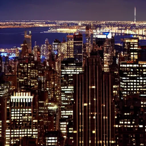 view of NYC from luxurious penthouse window, nighttime | Stable ...