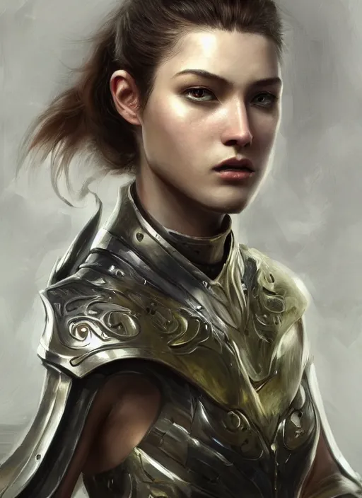 Image similar to a professional painting of a beautiful young female, wearing a metallic dragon-shaped helmet, semi-clothed in battle armor, olive skin, long dark hair, beautiful bone structure, symmetrical facial features, intricate, elegant, digital painting, concept art, smooth, sharp focus, illustration, from Metal Gear, by Ruan Jia and Mandy Jurgens and Greg Rutkowski and Artgerm and William-Adolphe Bouguerea
