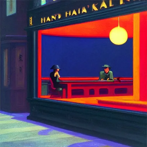 nighthawks by edward hopper, except it ' s set in a | Stable Diffusion