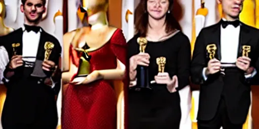 Image similar to an actress giving academy awards acceptance speech in the spotlight on the stage