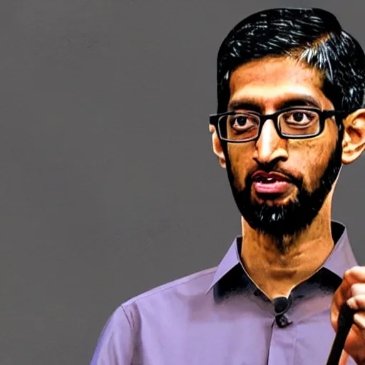 Prompt: full body portrait of Sundar pichai as an Amazon warrior brandishing a large robotic sword